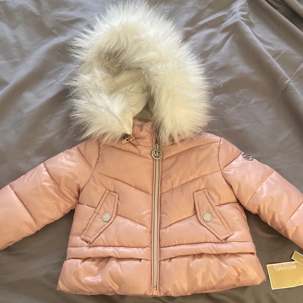 Toddler girls pink Michael kors winter coat.